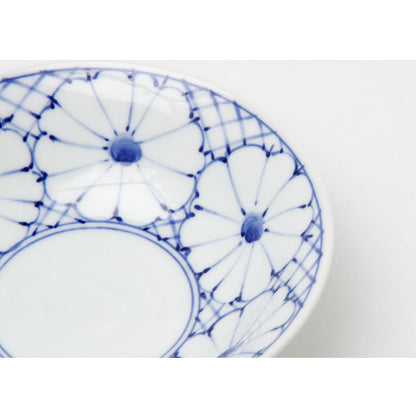 青と白の花のリングボウル 15.5 cm
