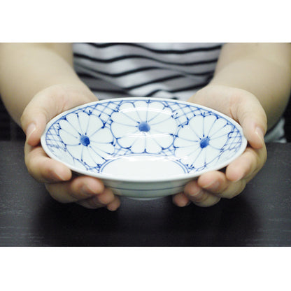 青と白の花のリングボウル 15.5 cm
